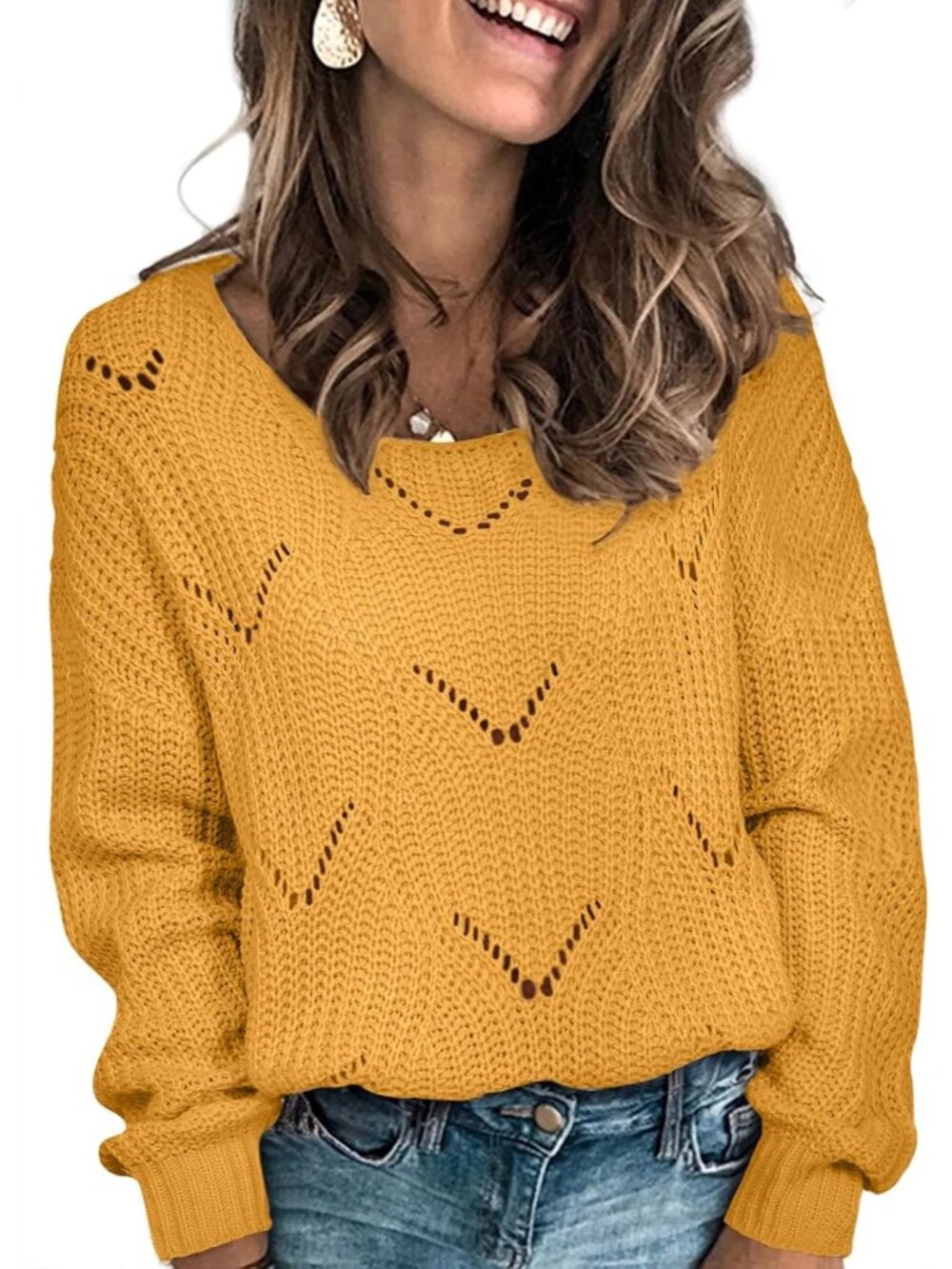 Women's Sweaters Boat Neck Hollow Out Crochet Knit Fall Outfits